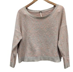 Free PEOPLE Women's Boho Crop Oversized Cotton Alpaca Sweater Pink Leopard Med.